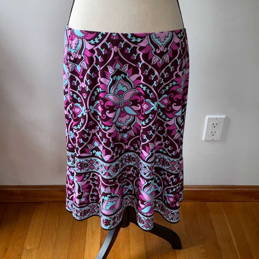 New York & Company Purple and Aqua A-Line Midi Skirt
